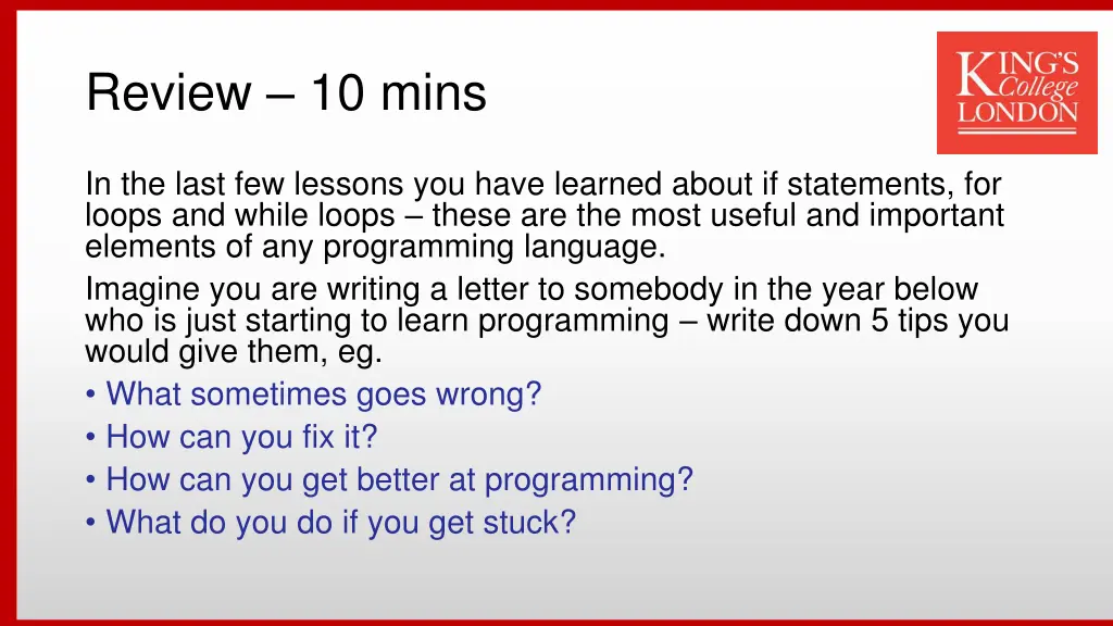 review 10 mins