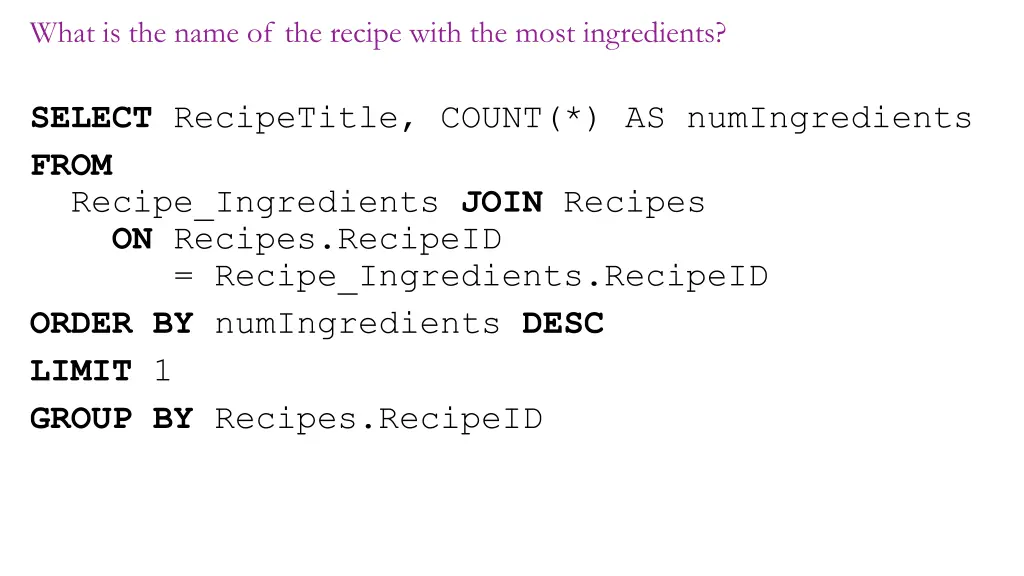 what is the name of the recipe with the most 1