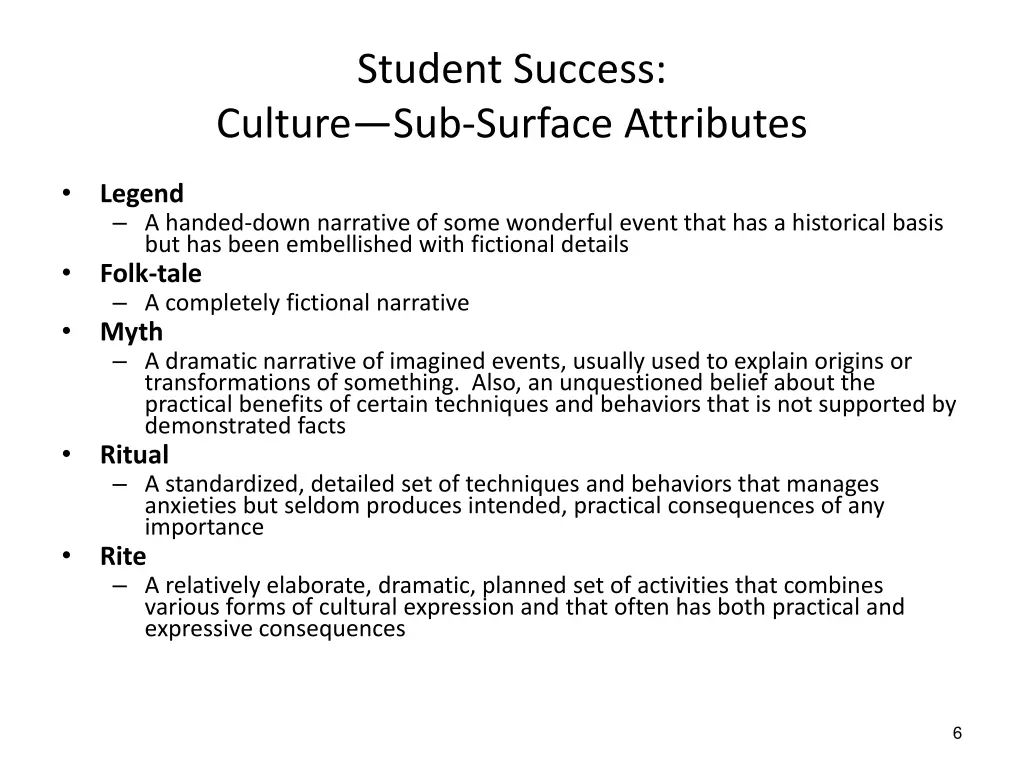 student success culture sub surface attributes
