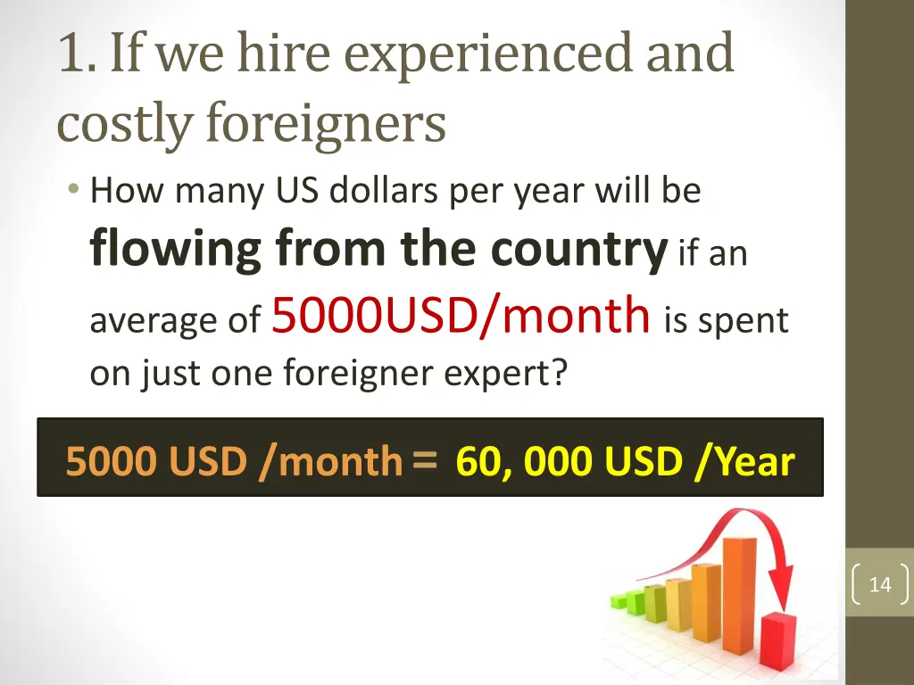 1 if we hire experienced and costly foreigners