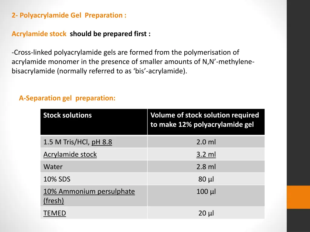 2 polyacrylamide gel preparation