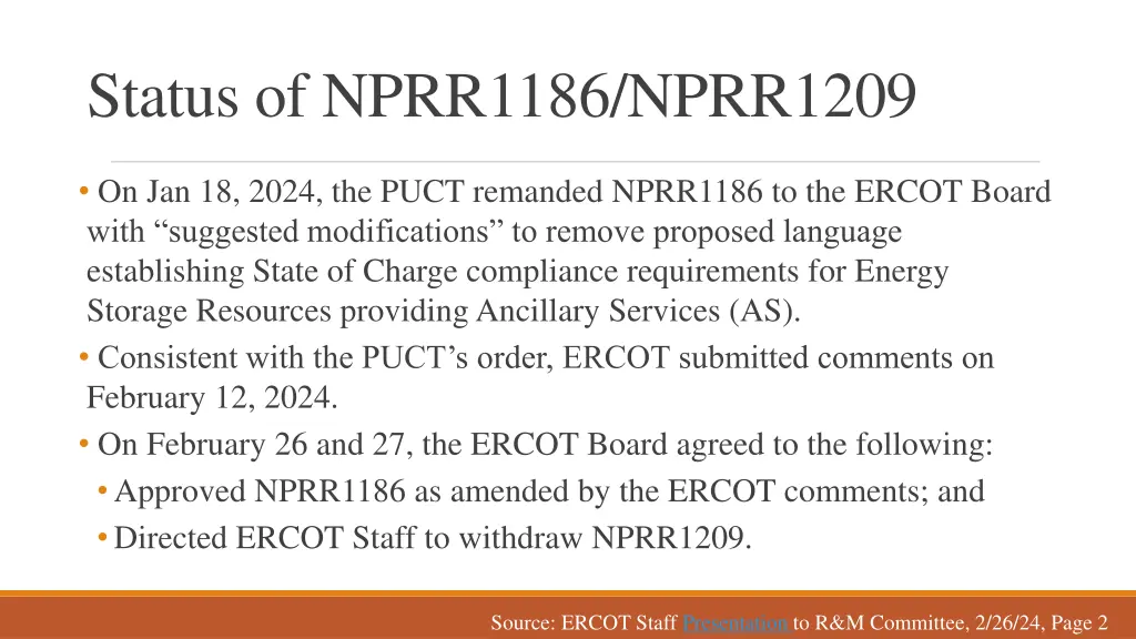 status of nprr1186 nprr1209