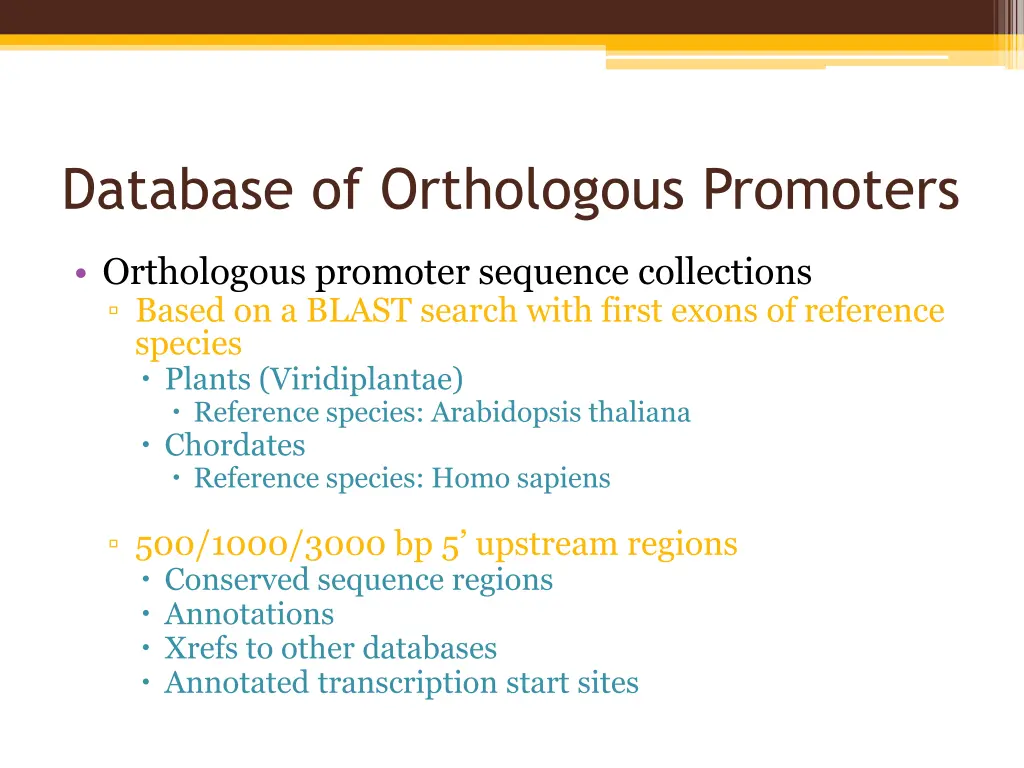 database of orthologous promoters