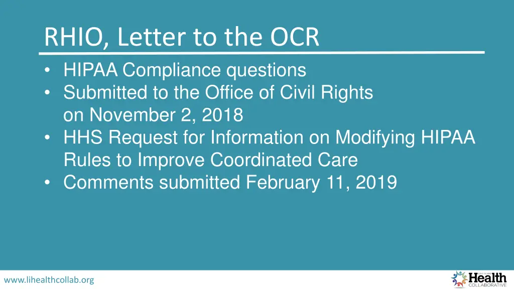 rhio letter to the ocr hipaa compliance questions