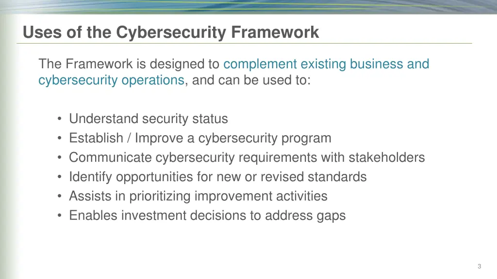 uses of the cybersecurity framework