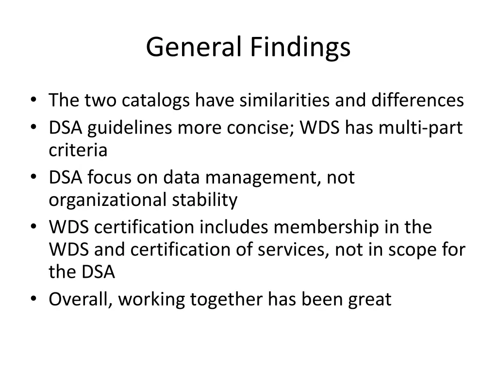 general findings