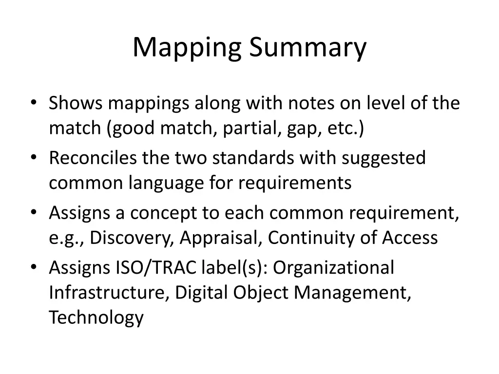 mapping summary