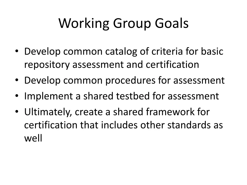 working group goals