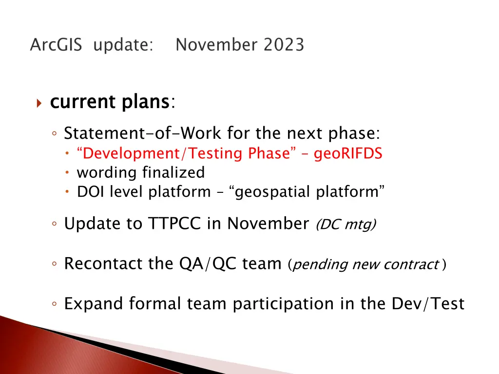 current plans statement of work for the next