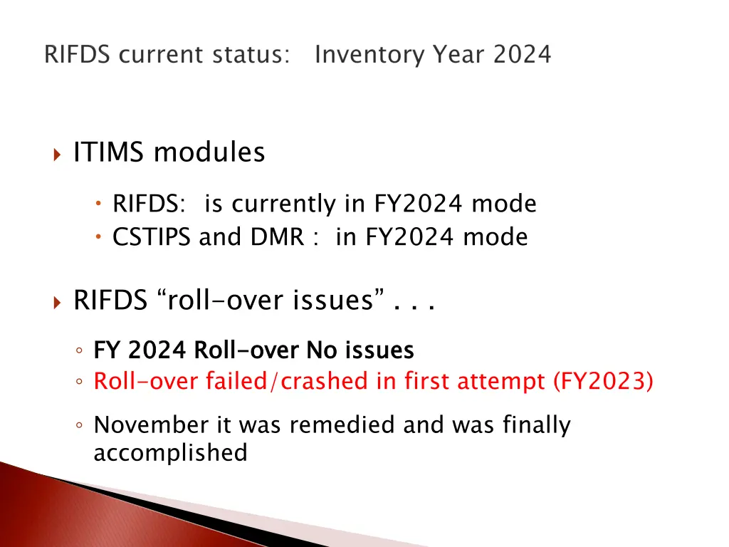 itims modules rifds is currently in fy2024 mode
