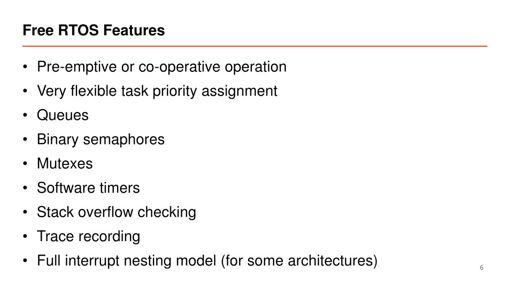 free rtos features