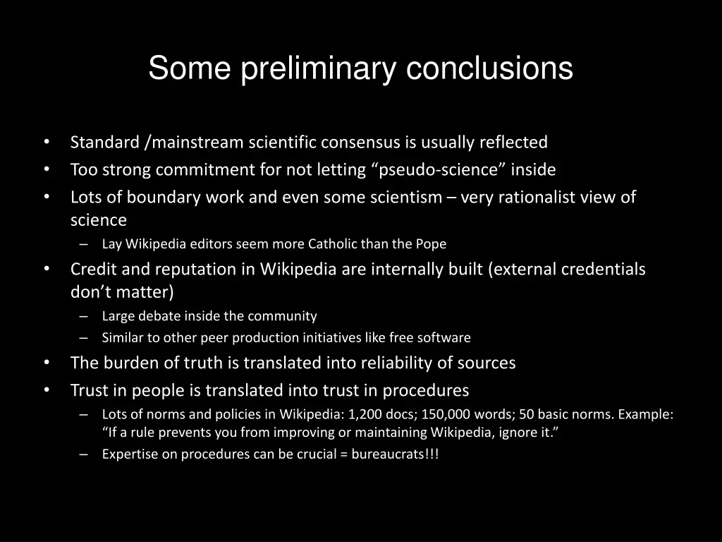 some preliminary conclusions