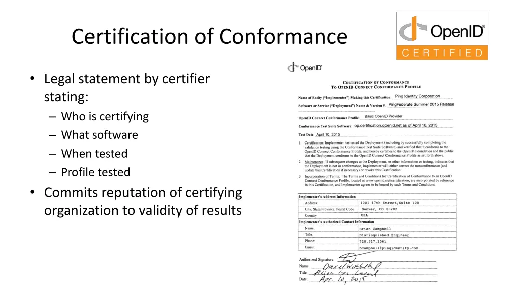 certification of conformance