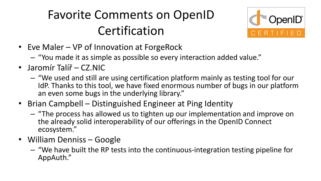 favorite comments on openid certification