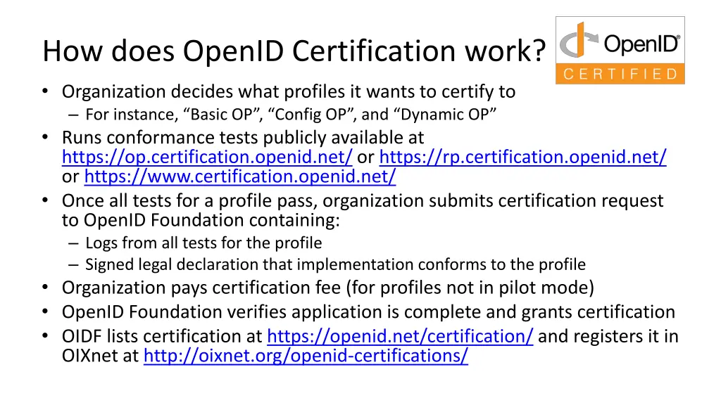 how does openid certification work organization