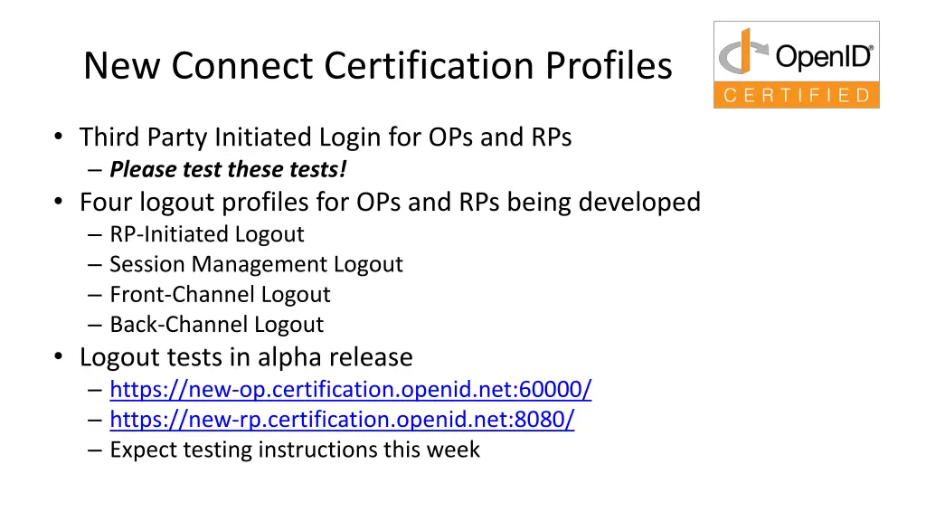 new connect certification profiles
