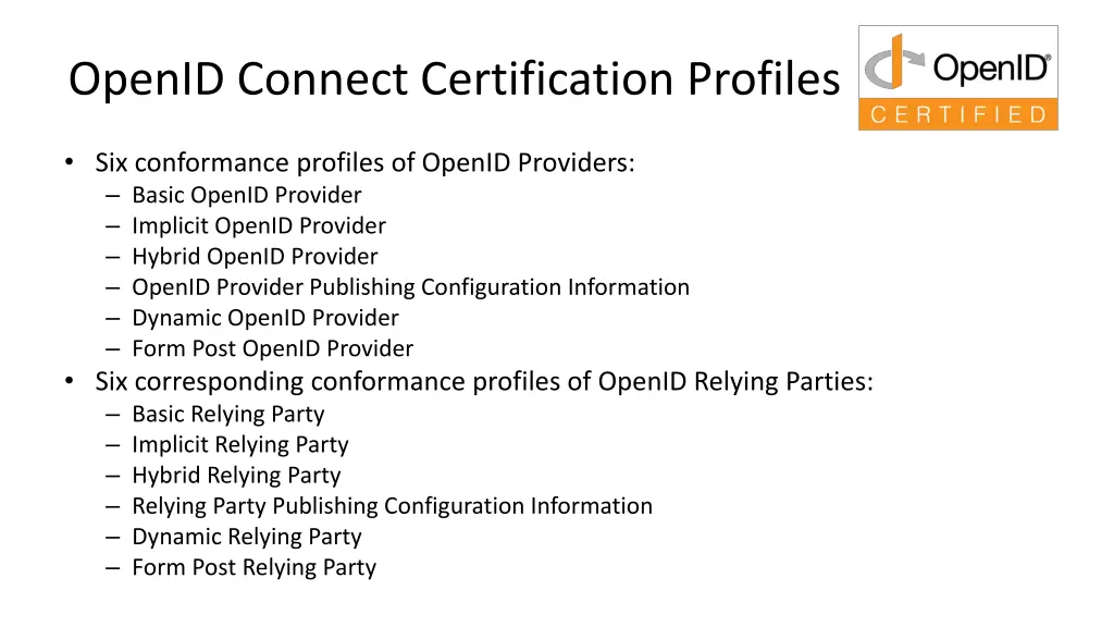 openid connect certification profiles