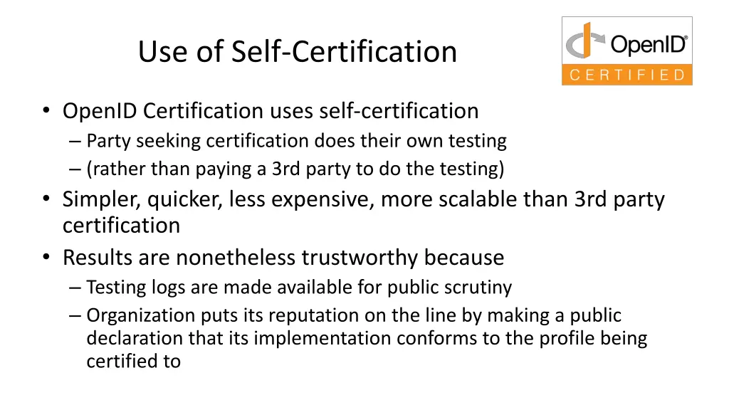 use of self certification