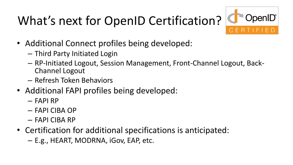 what s next for openid certification
