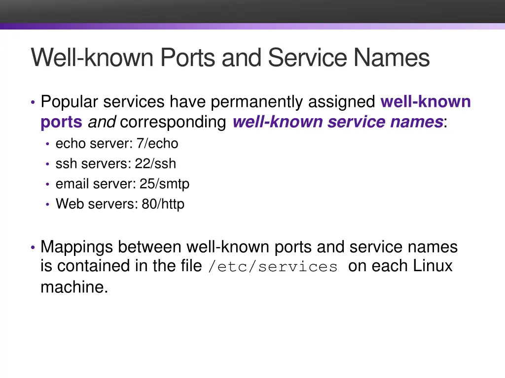 well known ports and service names