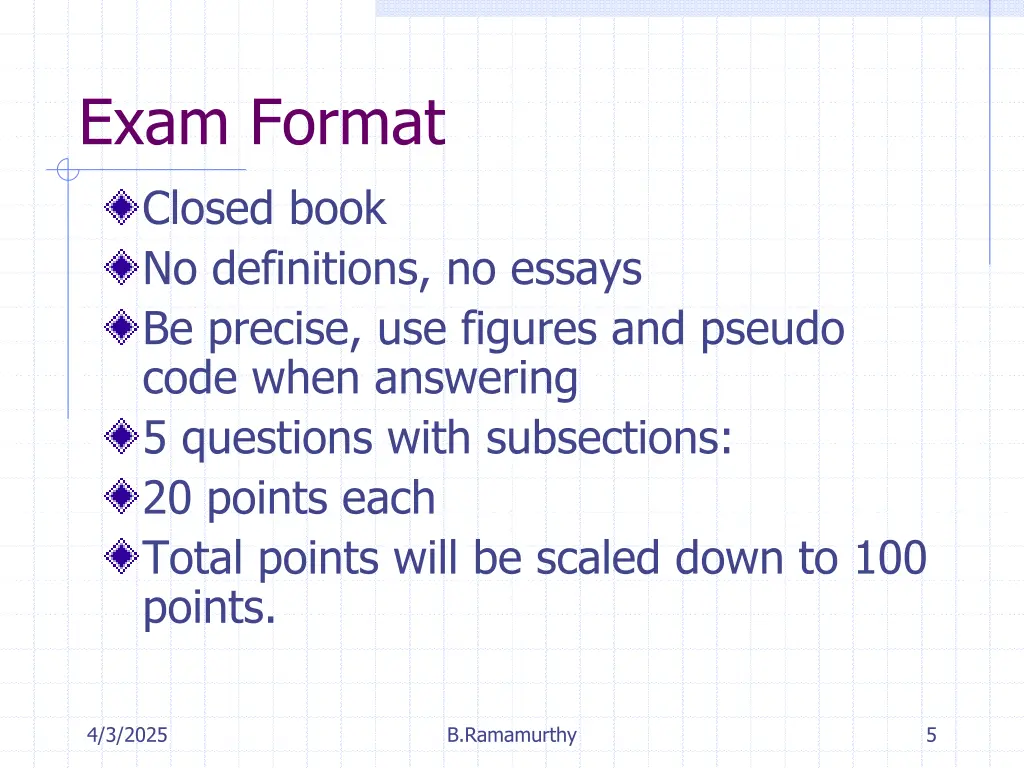 exam format closed book no definitions no essays