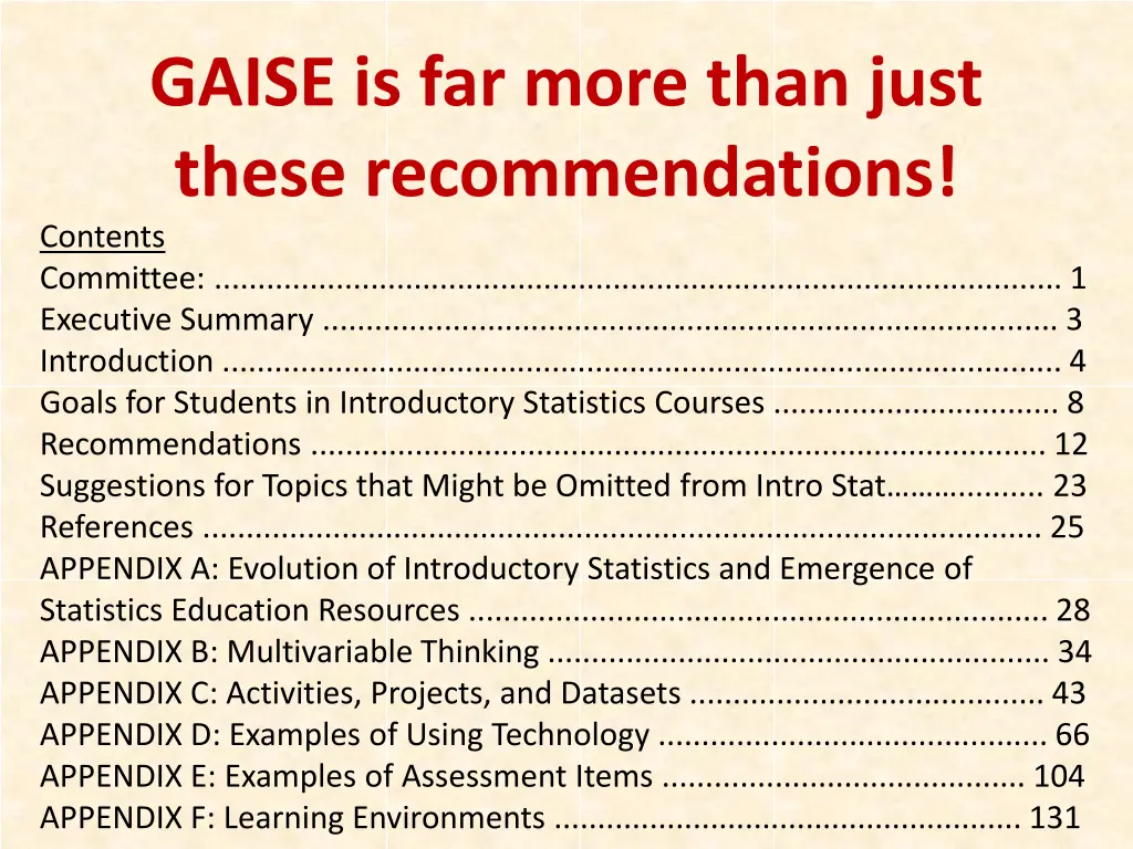 gaise is far more than just these recommendations