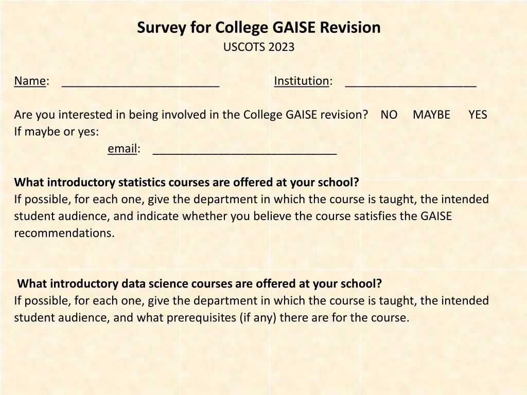 survey for college gaise revision uscots 2023