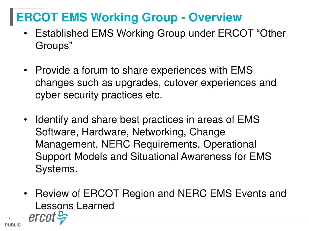 ercot ems working group overview established