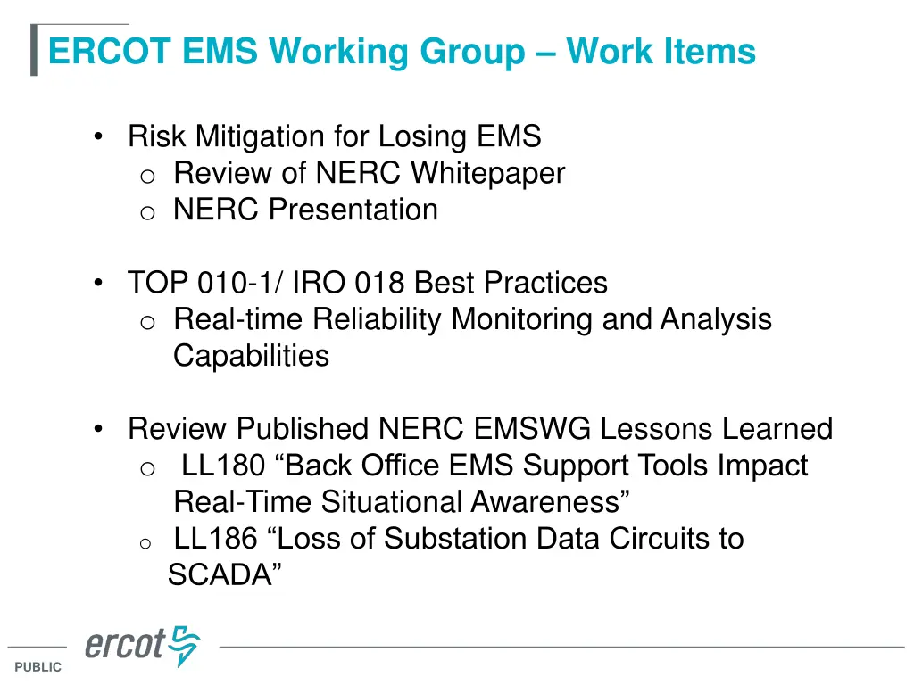 ercot ems working group work items