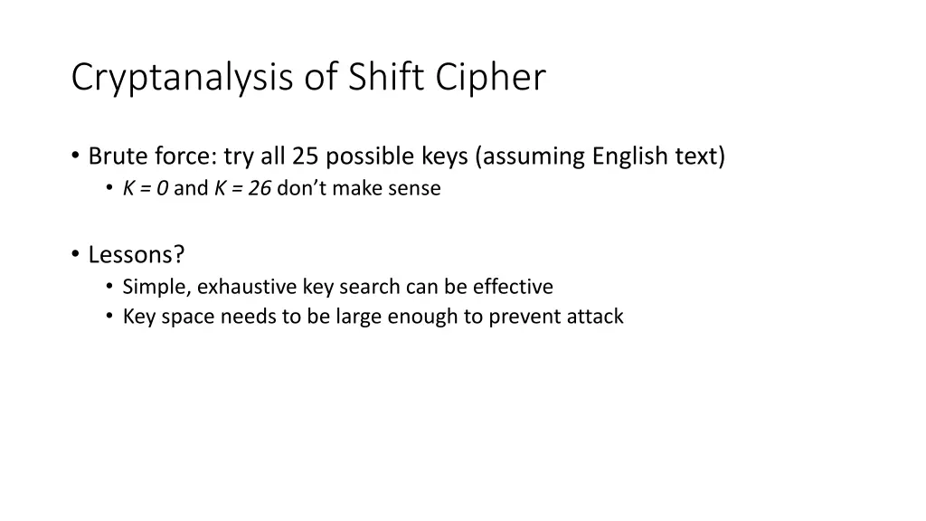 cryptanalysis of shift cipher