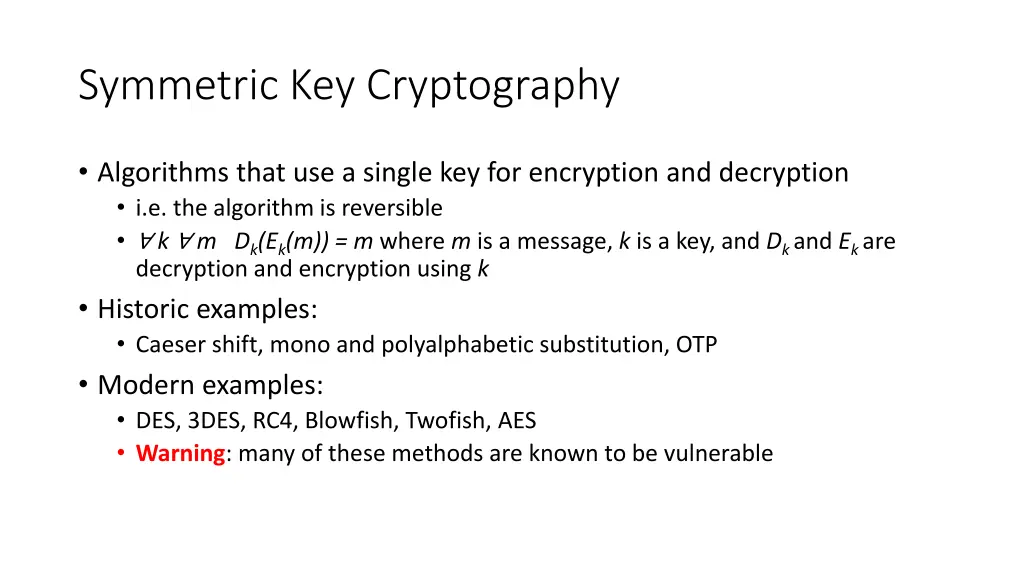 symmetric key cryptography