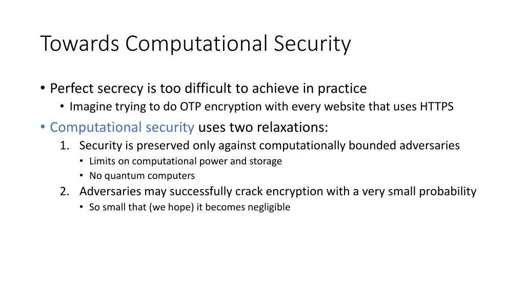 towards computational security 1