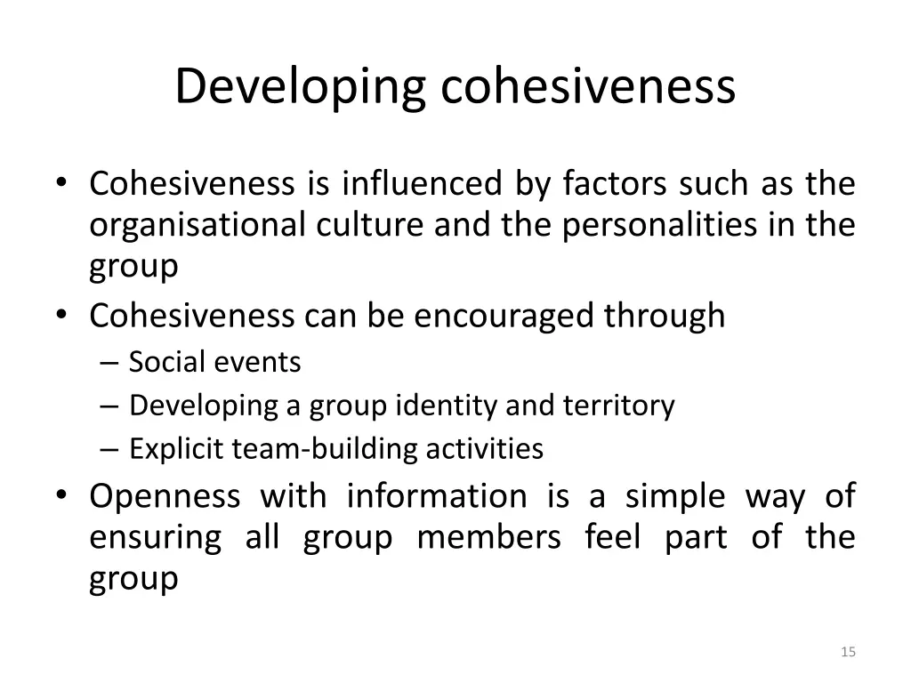 developing cohesiveness