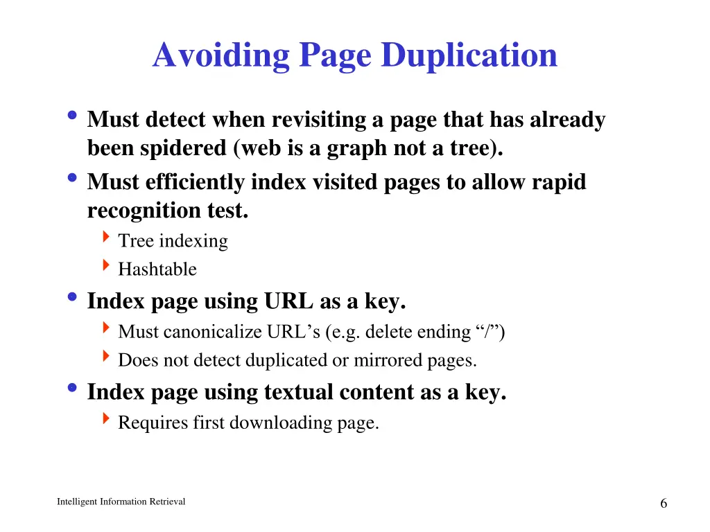 avoiding page duplication