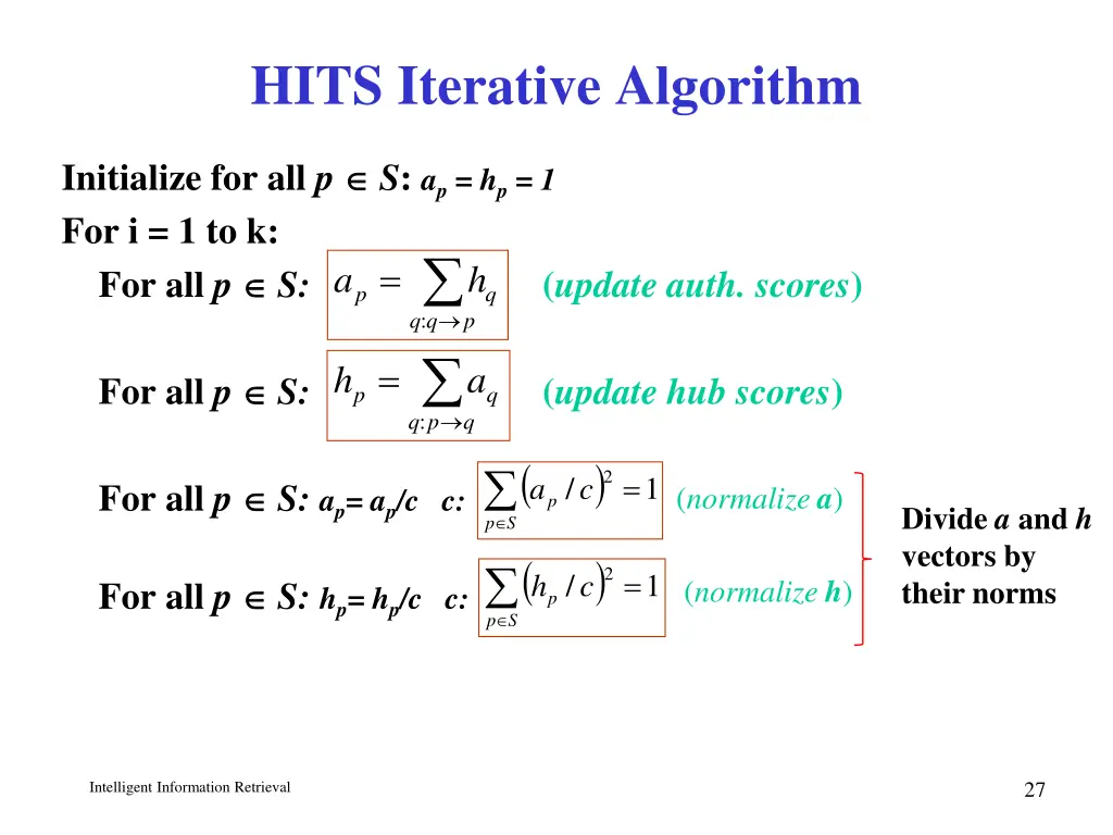 hits iterative algorithm