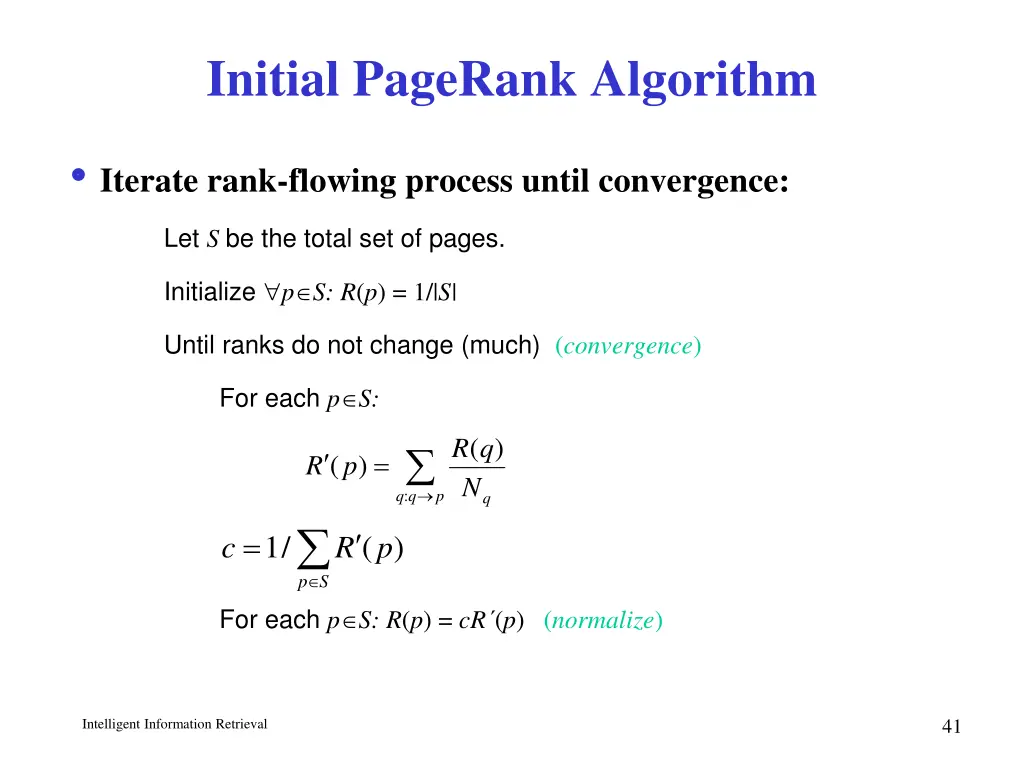 initial pagerank algorithm