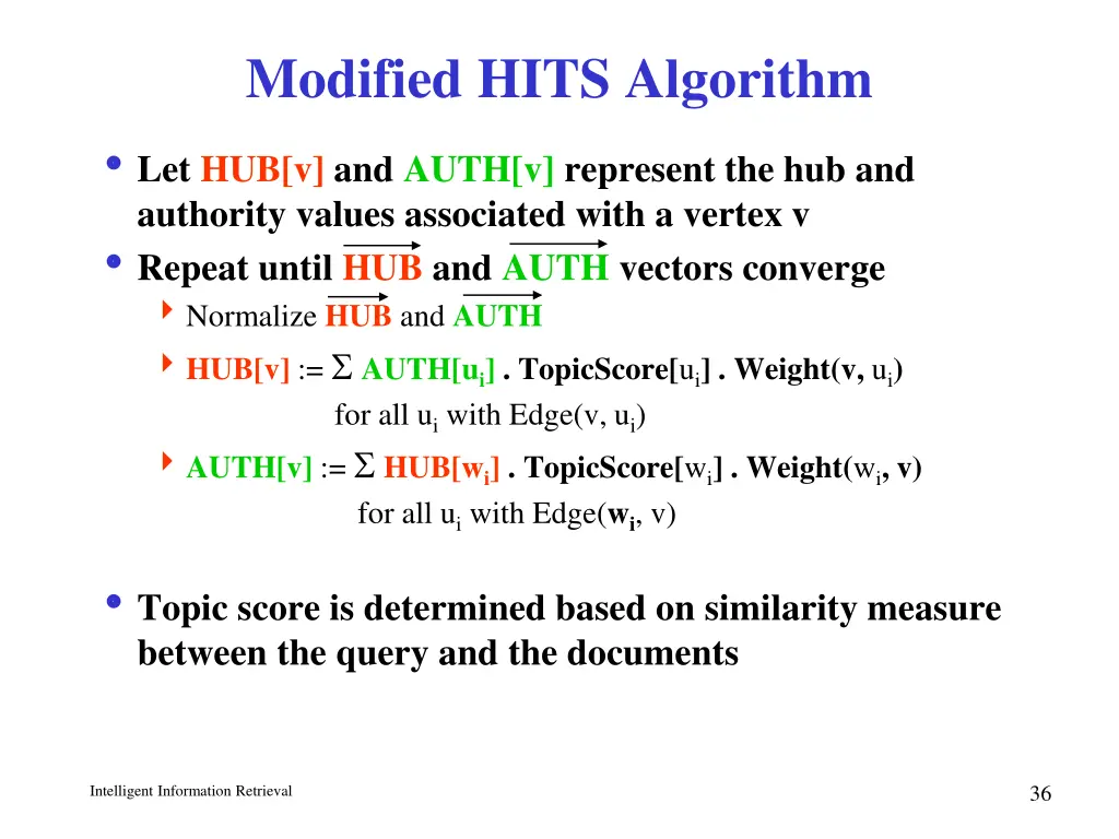 modified hits algorithm