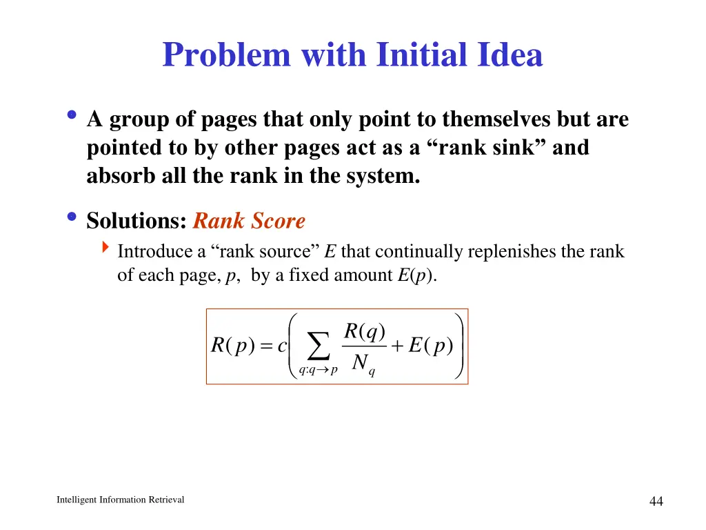 problem with initial idea