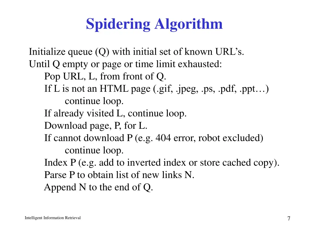 spidering algorithm