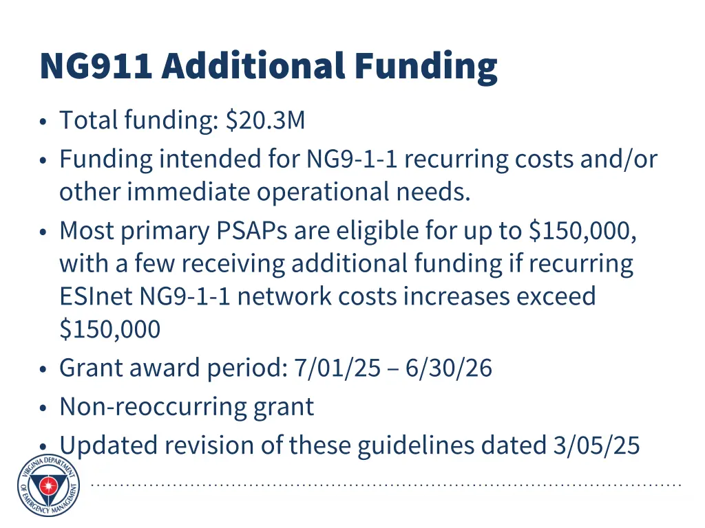 ng911 additional funding total funding