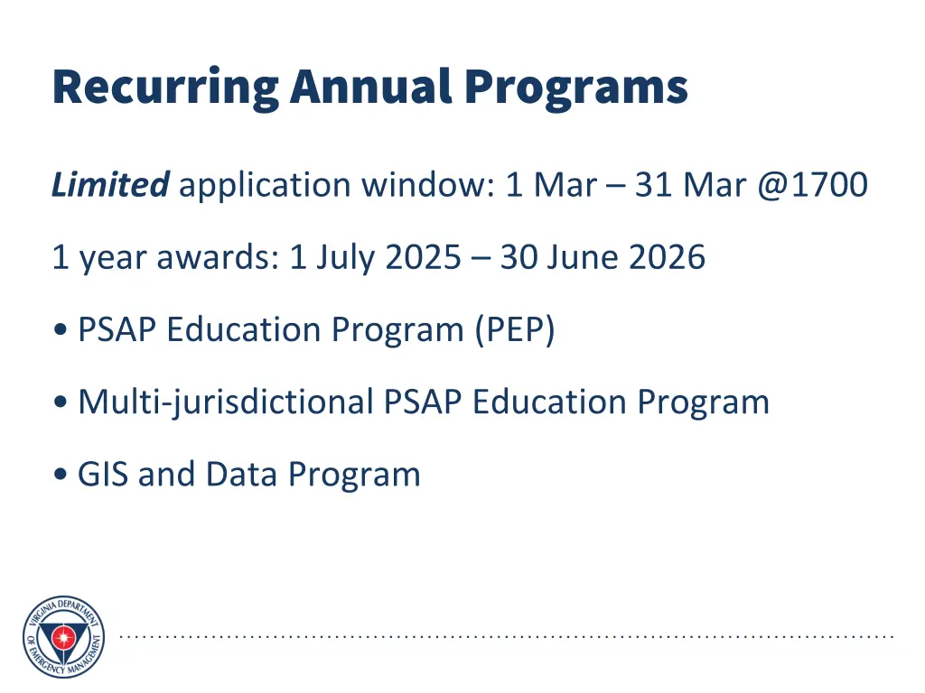 recurring annual programs