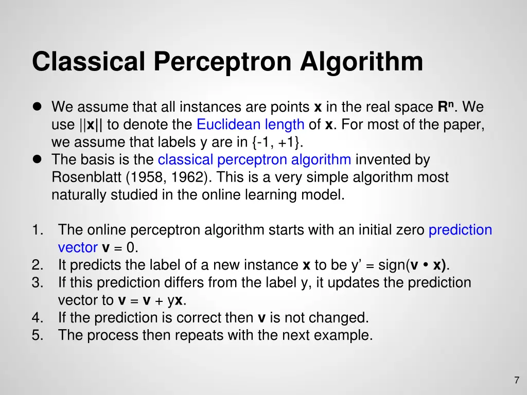 classical perceptron algorithm