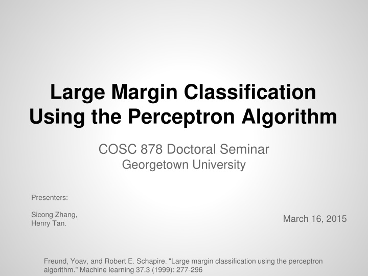 large margin classification using the perceptron