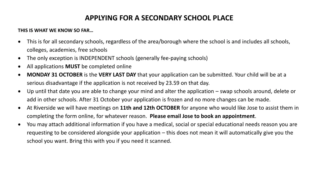 applying for a secondary school place