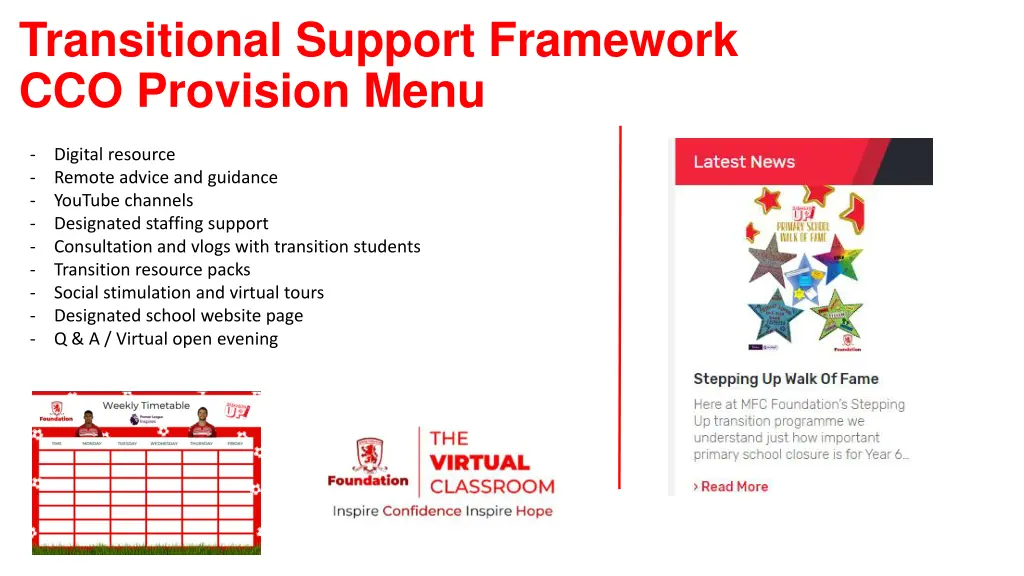 transitional support framework cco provision menu