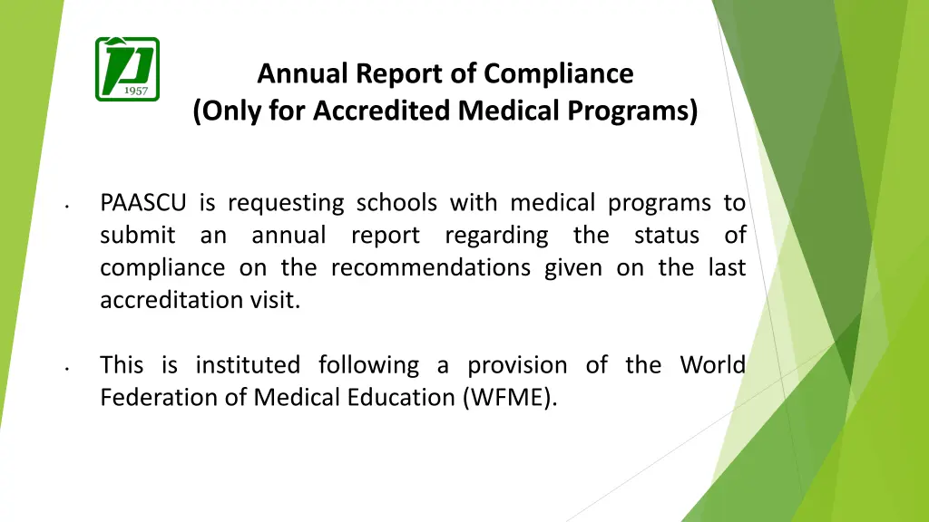 annual report of compliance only for accredited