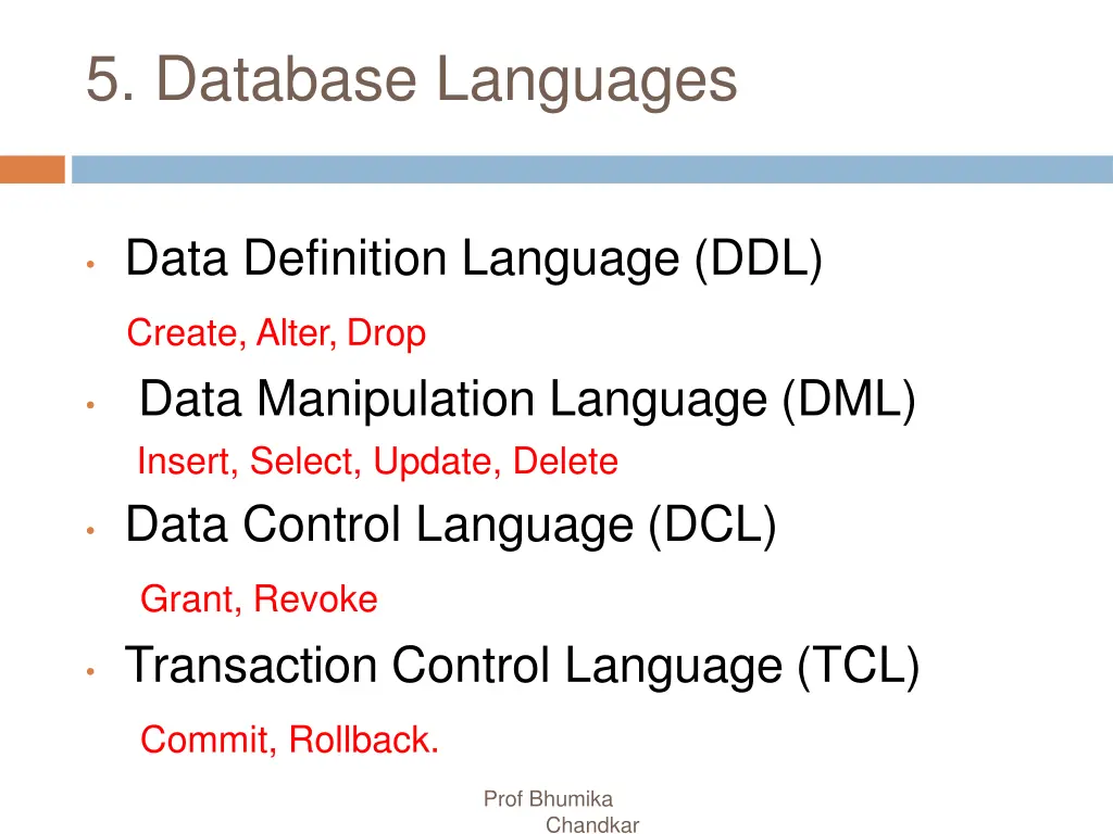 5 database languages