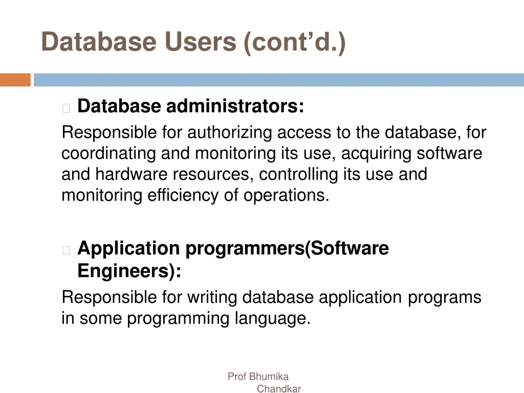 database users cont d