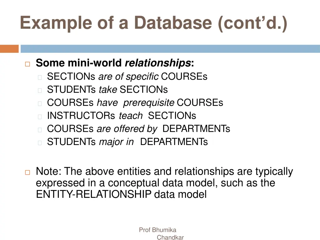 example of a database cont d