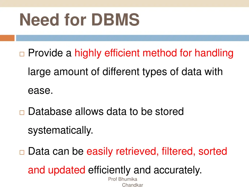 need for dbms